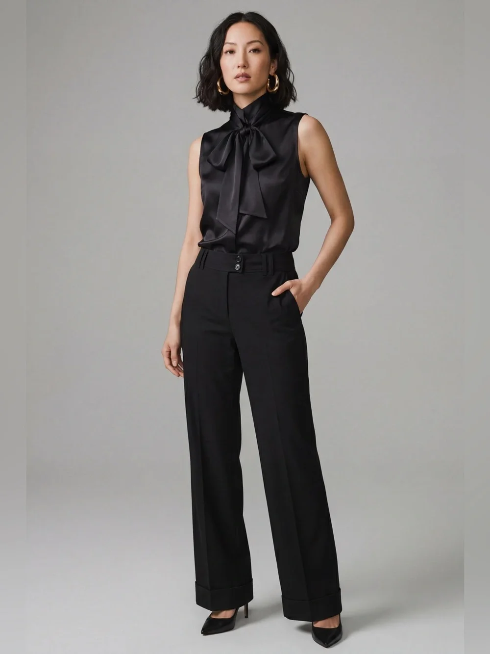Michael Kors Millbrook Wide Leg Cuffed Black Trousers professional pants career